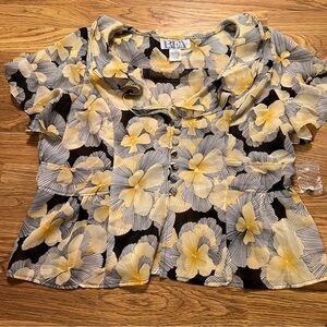 FA Black & Yellow Floral Ruffle-Front Blouse
